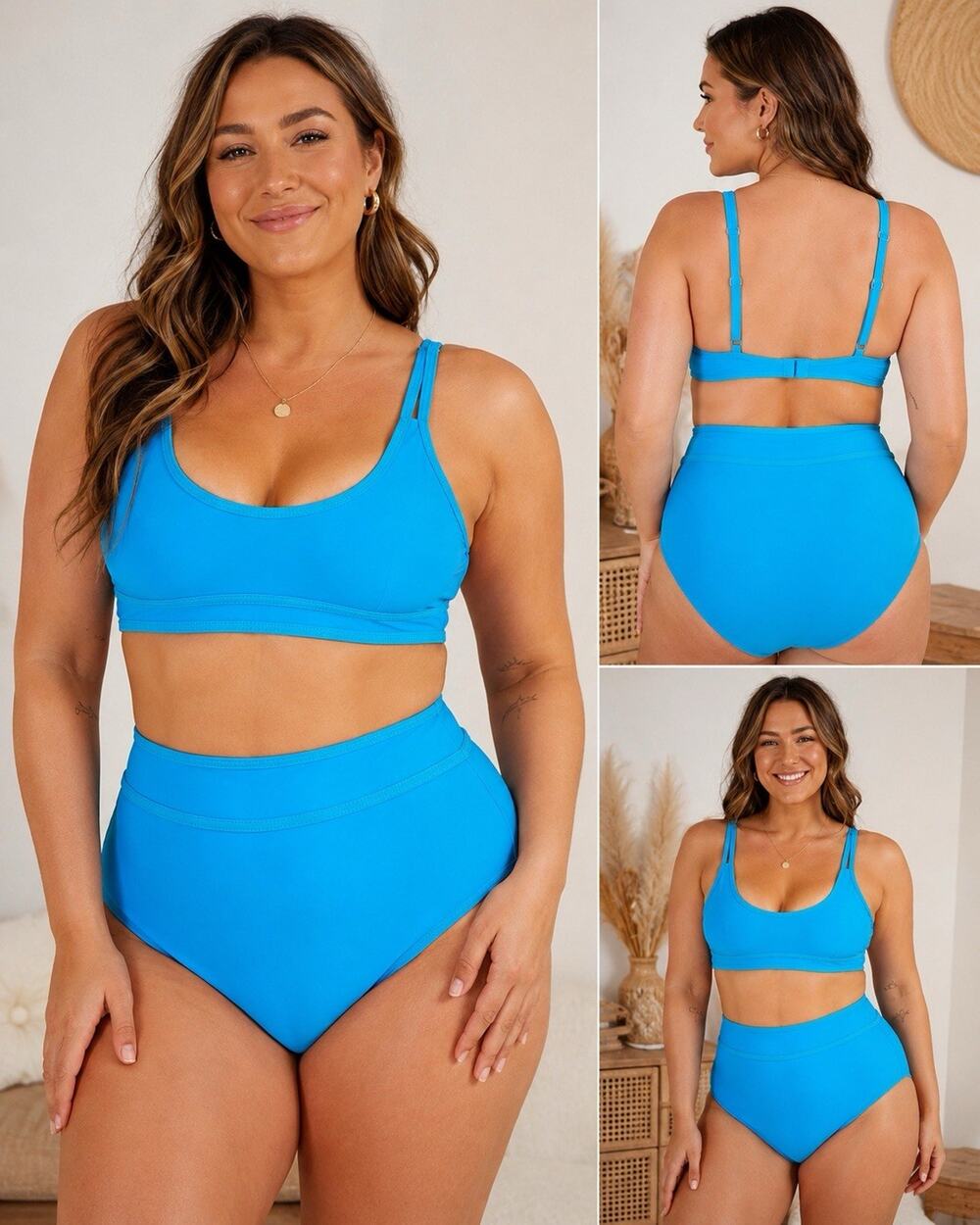 MOSHU Bikini Set Womens Medium NWT Blue High Waisted Two Piece Swimsuit